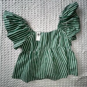 Old Navy Green and White Smocked Crop Top